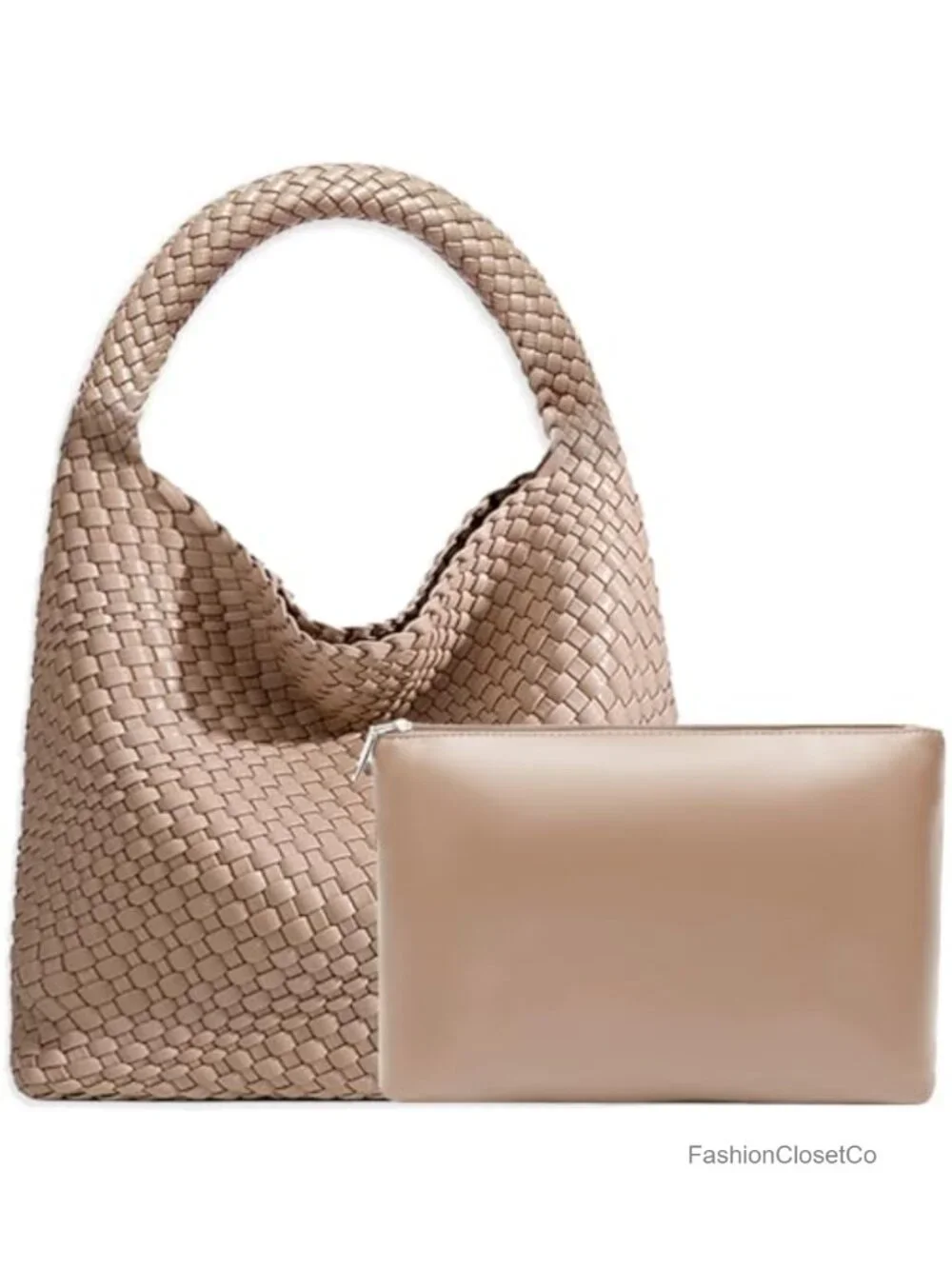 Woven Tote Bag with Faux Leather, Fashion Hobo Handbag, Travel Shoulder Bag,